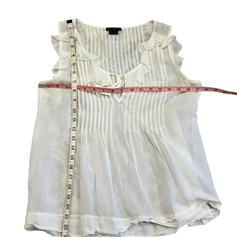 Theory White Bohemian Style Babydoll Top Pin-tuck Pleating Sleeveless Ruffled - Picture 15 of 15